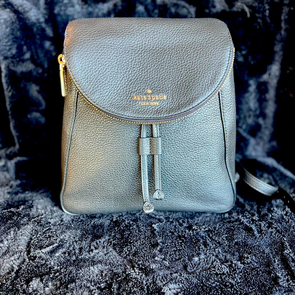 Kate Spade Leila Medium Flap Backpack- Black Leather